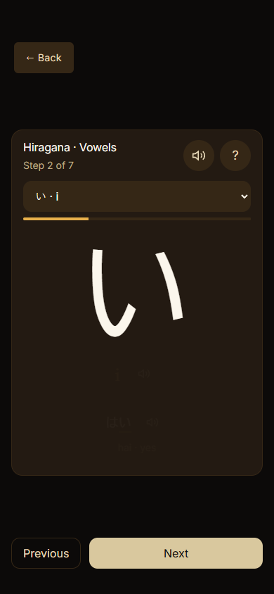 Kimariji Hiragana lesson teaching the character i